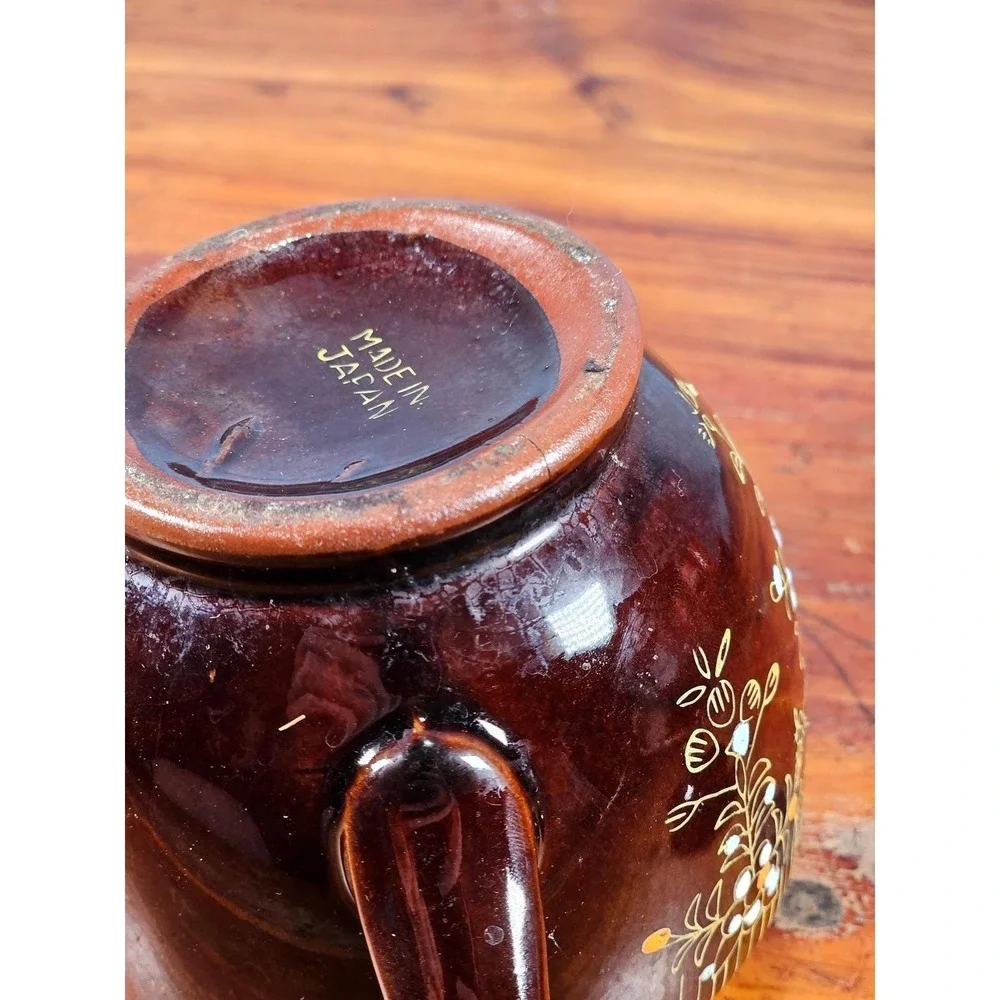 Vintage Made in Japan Brown Floral Ceramic Teapot Decorative Cottage Decor